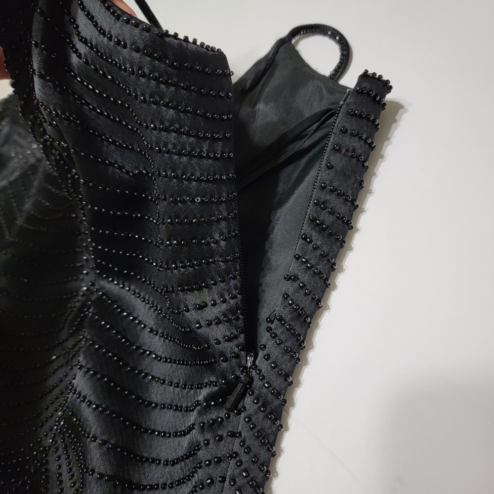 Vtg Cache Black Sequin Beaded Evening Dress Formal Gown Size 2 Scalloped Gatsby - Picture 9 of 14